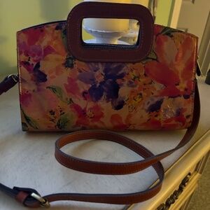Patricia Nash Rainforest Floral Rainbow Top Handle Multi Color Satchel Bag